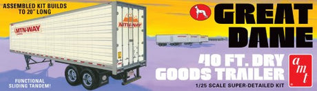 AMT 1/25 Great Dane Semi Trailer kit featuring 119 parts, detailed design, and movable suspension for model building enthusiasts.
