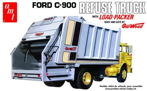 1/25 scale model kit of the Ford C-900 Garbage Truck with Garwood compactor, featuring over 250 detailed parts.