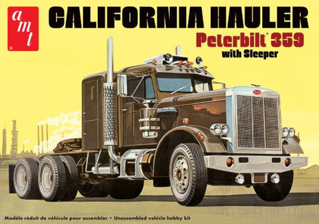 1/25 scale Peterbilt 359 California Hauler model kit featuring intricate details and over 300 precision parts for experienced builders.