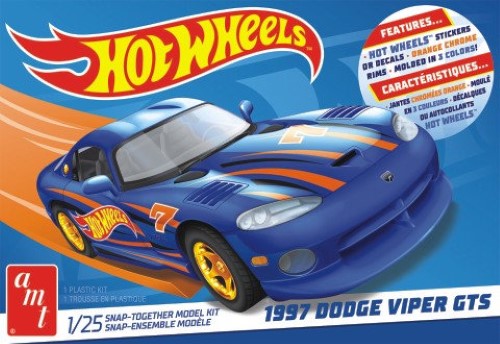 1/25 scale model kit of a 1997 Dodge Viper GTS, easy snap assembly with high-quality plastic components.