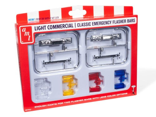 1/25 scale model kit parts for emergency flasher bars, featuring chrome units and colored lenses for realistic detailing.
