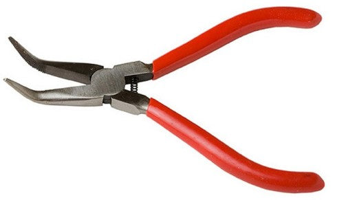 5.2-inch curved nose pliers with soft grip handles, ideal for precision work in crafting and repairs.