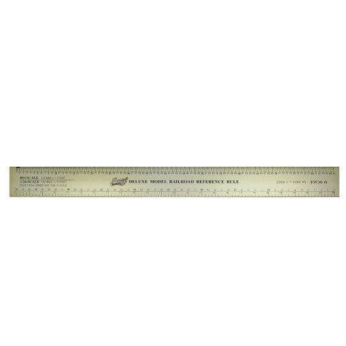 12-inch scale ruler in gold anodized aluminum for precise O, HO, N scales, ideal for modeling and crafting projects.