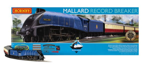 Hornby Mallard RecordBreaker Train Set featuring the iconic A4 locomotive design from the early 1950s, complete with coaches and track.