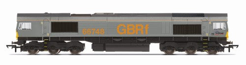 Hornby GBRf Class 66 Co-Co 66748 model train in vibrant blue and orange livery, a perfect addition to model railways.