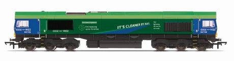 Hornby GBRf HS2 Cl.66 Co-Co 66796 model, 'The Green Progressor,' showcases eco-friendly rail transport innovation.