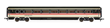 Hornby BR Mk4 Standard Coach C model, showcasing British rail design with tilting bogies and modern door features.