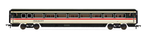 Hornby BR Mk4 Standard Coach C model, showcasing British rail design with tilting bogies and modern door features.
