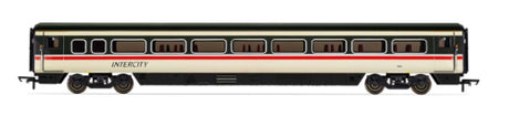 Hornby BR Mk4 Standard Coach D model showcasing detailed design, plug-type doors, and a unique tilt profile for collectors.