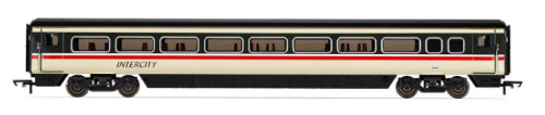 Hornby BR Mk4 Standard Coach F model featuring intricate details, push-button doors, and authentic railway aesthetics.