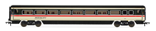Hornby BR Mk4 Standard Coach B model with realistic detailing, authentic livery, and push-button doors for collectors and enthusiasts.