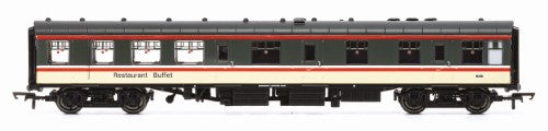 Hornby BR Intercity Mk1 RBR 1646 model featuring a detailed buffet counter and kitchen, ideal for OO gauge railway layouts.