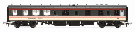 Hornby BR Intercity Mk1 RBR 1646 model featuring a detailed buffet counter and kitchen, ideal for OO gauge railway layouts.