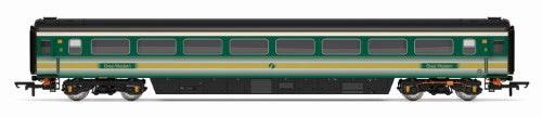 Hornby FGW Mk3 Trailer Standard 42272 model in First Great Western livery, showcasing authentic details and historical design.