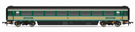 Hornby FGW Mk3 Trailer Standard 41196 model emulating vintage British Railways high-speed coaches in vibrant livery.