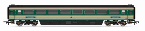 Hornby FGW Mk3 Trailer Standard 42273 model showcasing intricate details and vibrant Great Western Trains livery.