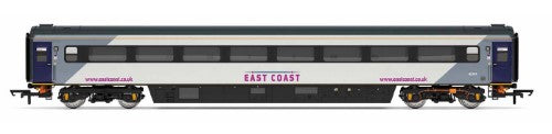 Hornby East Coast Mk3 Trailer model, 1:76 scale, showcasing sleek design and authentic details of British Railways' iconic coaches.