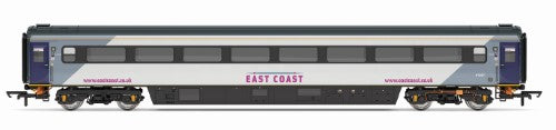 Hornby Mk3 Trailer 1st 41097 model, featuring detailed design and advanced suspension, ideal for railway enthusiasts.