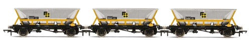 Hornby HAA Hopper Wagon 3 Pack for BR Coal Sector, featuring detailed wagons from 1964-1977, ideal for model railways.