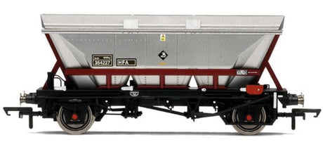 Hornby HFA Hopper model in EWS livery, showcasing intricate detailing and an aerodynamic canopy for coal transport.
