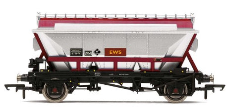 Hornby CDA Hopper model in EWS livery, designed for authentic railway setups, featuring flexible hopper covering.