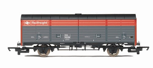 Hornby BR Railfreight VDA model featuring vibrant graffiti design and centre sliding doors, ideal for collectors and railway layouts.