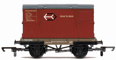 Hornby BR Conflat A model wagon, Era 4, designed to carry type 'B' or two type 'A' containers, showcasing railway heritage.