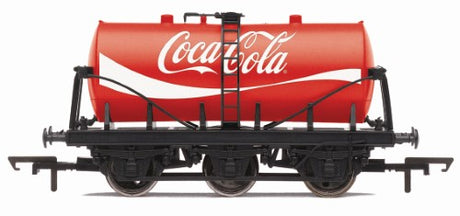 Hornby Coca-Cola 6 Wheel Tank Wagon, featuring vibrant colors and intricate details, perfect for model railways.