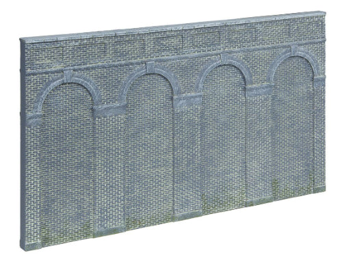 Hornby High Level Arched Retaining Wall in blue, perfect for realistic model railway embankments and enhancing landscapes.