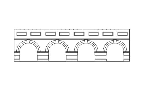 Two detailed red brick Low Level Arched Retaining Walls for model railways, enhancing realism and charm in dioramas.