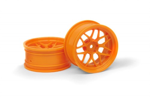 1/10 scale Tech 7 Orange wheel with 6mm offset for improved traction and stability in RC cars.