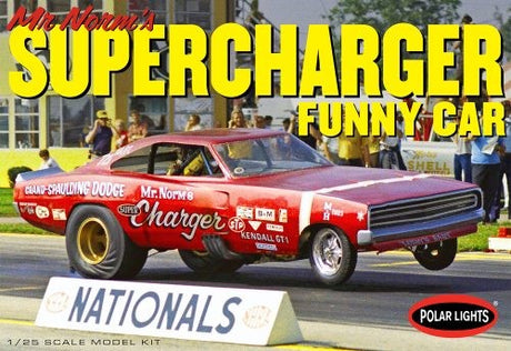 1/25 scale model kit of '69 Dodge Charger 'Mr. Norm' featuring 138 parts and black vinyl tires.