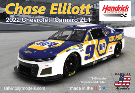 1:25 scale model kit of Chase Elliott's 2023 Chevy Camaro, ideal for collectors and model builders.