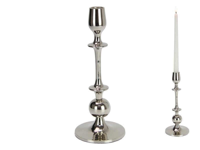 22cm Silver Taper Candle Holder - Pack of 2