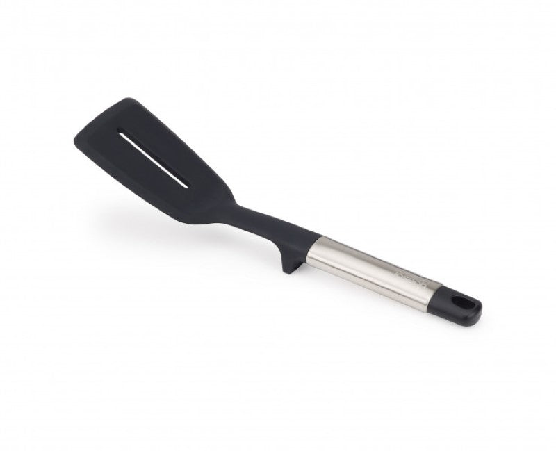 Joseph Joseph Elevate Silicone Slotted Turner with heat-resistant head, stainless-steel handle, and ergonomic design for easy cooking.