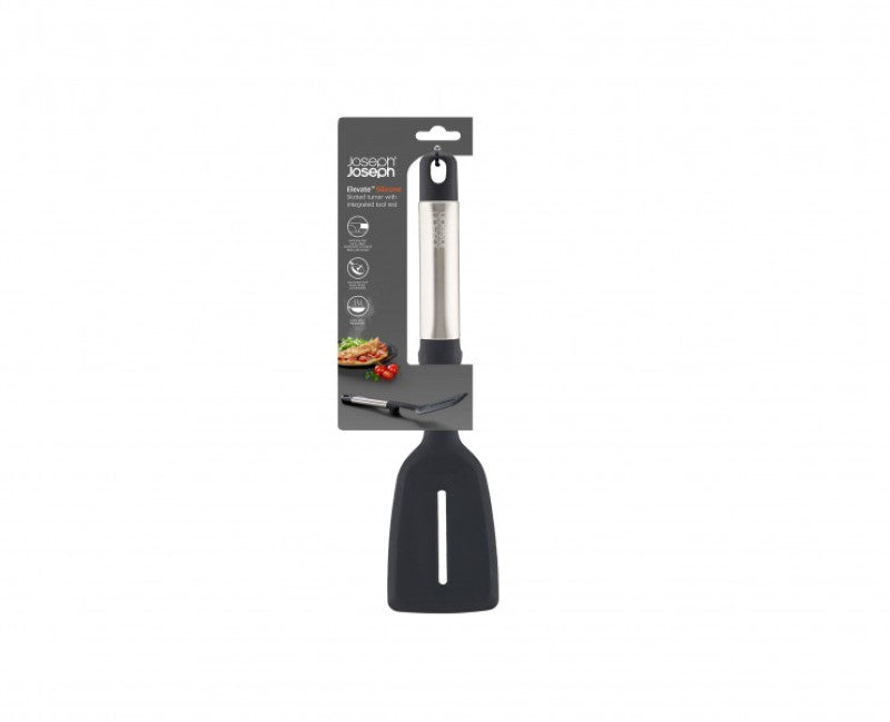 Joseph Joseph Elevate Silicone Slotted Turner with heat-resistant head and stainless-steel handle, ideal for versatile cooking.