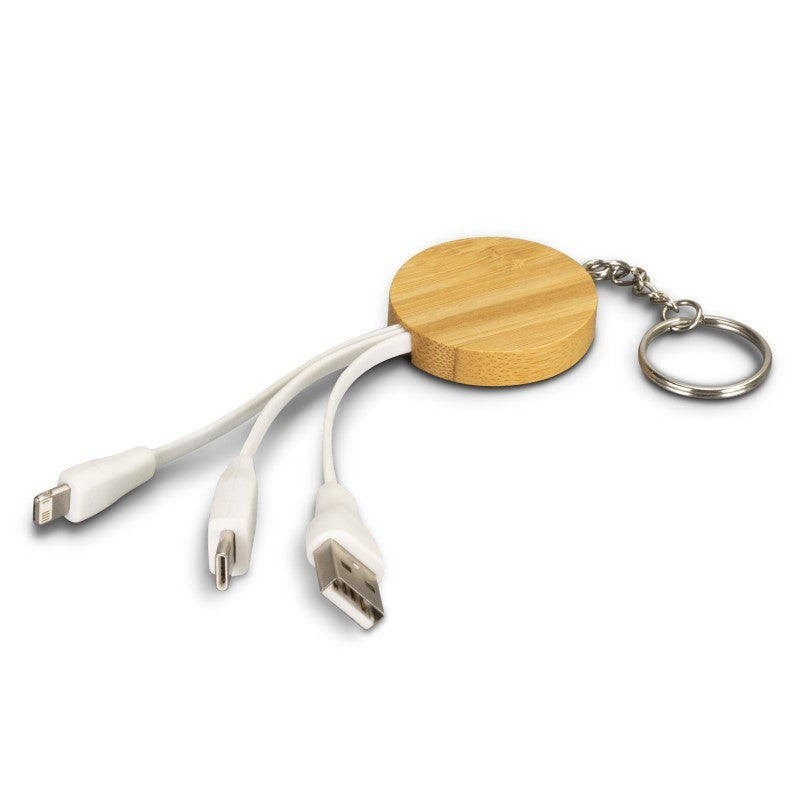 Charging Cable Key Ring - Bamboo Round (Set of 10)