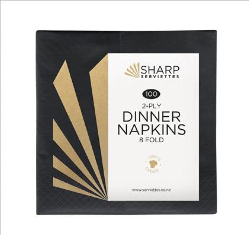 Serviette/Napkin Dinner 2Ply 8Fold Black (40/2.8) - Sharp - 125PC