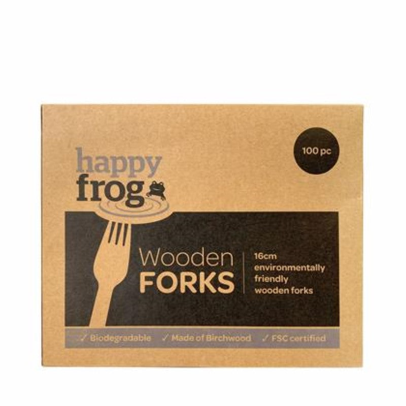 Forks Wooden 16Cm Birch Wood - Happy Frog - 100PC