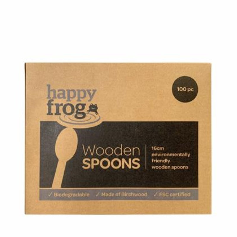 Spoon Wooden 16cm Dessert Birch Wood - Happy Frog - 100PC