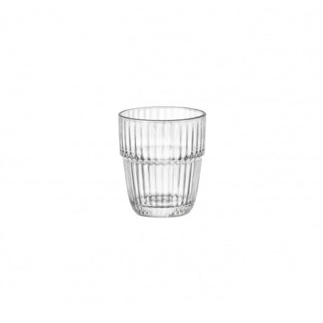 Set of 6 Bormioli Rocco Barshine 210ml juice glasses, crafted from durable tempered glass with a stylish stackable design.