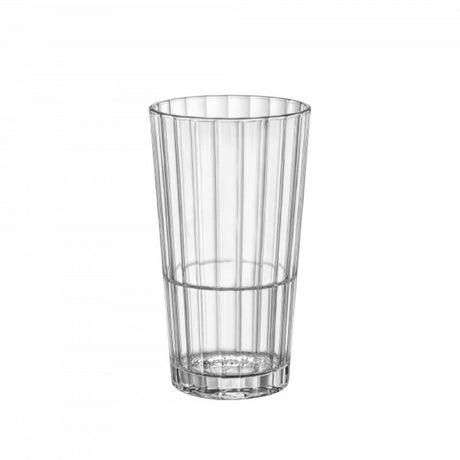 Set of 6 Bormioli Rocco Oxford 395ml HiBall glasses featuring a modern faceted design, stackable and dishwasher safe.