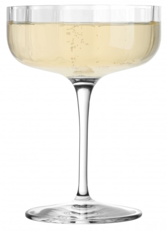 Set of 4 Luigi Bormioli Jazz Cocktail glasses featuring ribbed design, lead-free crystal, and durable, elegant finish.