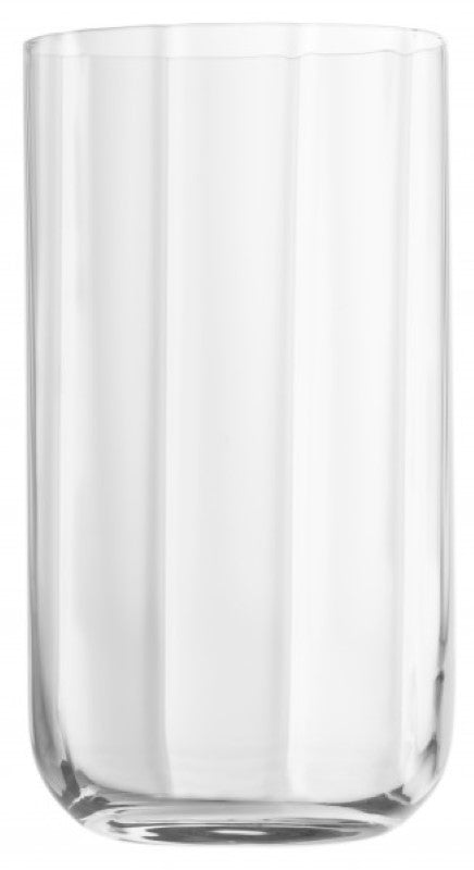 Set of 4 Luigi Bormioli Jazz 450ml long drink tumblers, Art Deco design, ultra-clear glass, durable and elegant for cocktails.