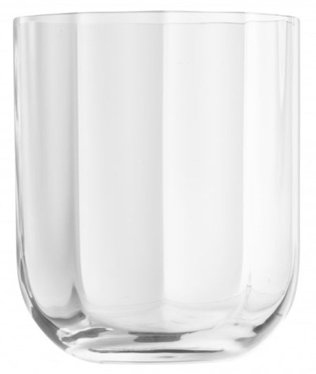 Set of 4 Luigi Bormioli Jazz 350ml tumblers with Art Deco design, made from ultra-clear lead-free crystal, dishwasher safe.