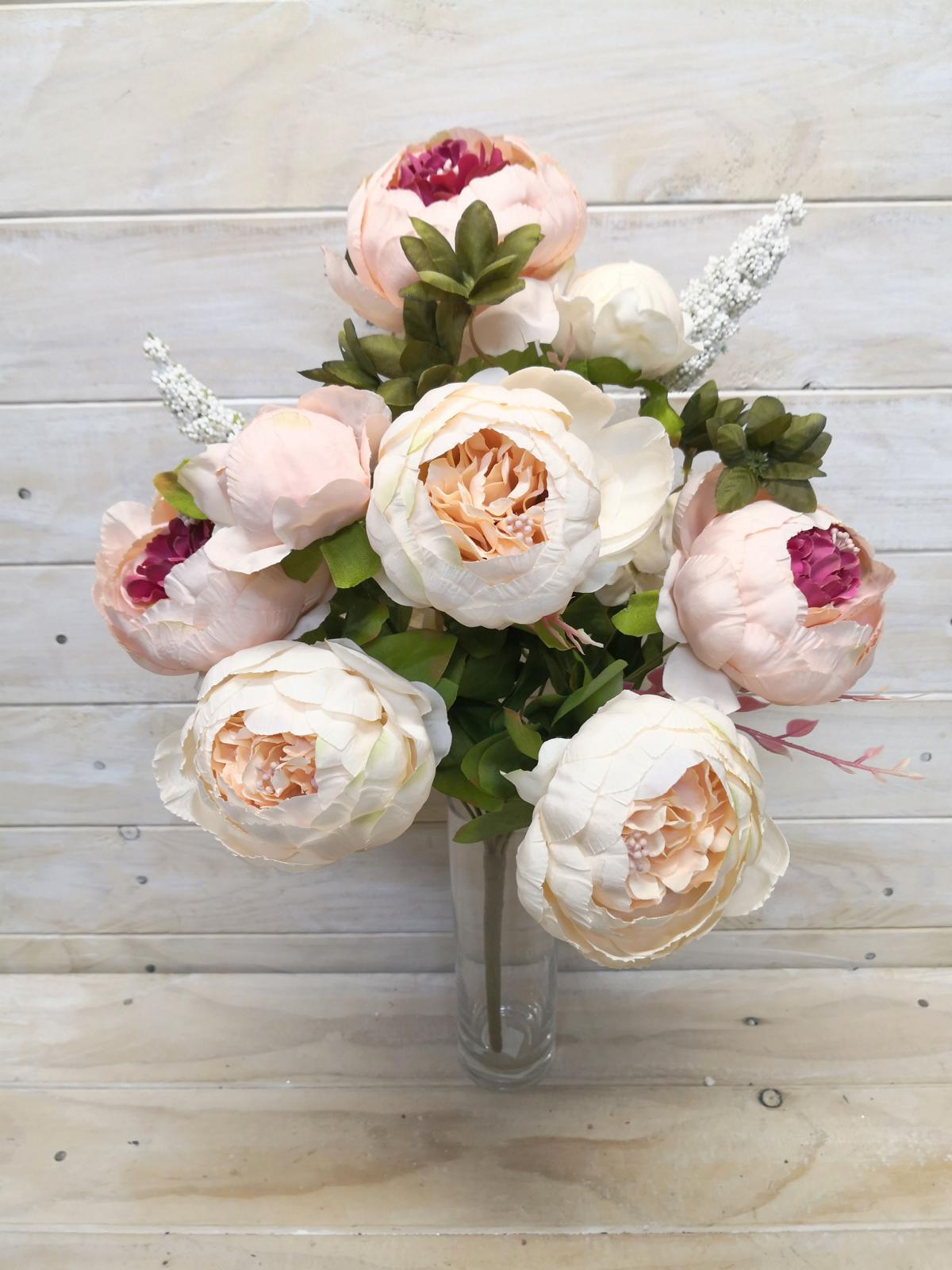 Artificial Flower -Peony - Large Mixed Close Peony Bush Peach