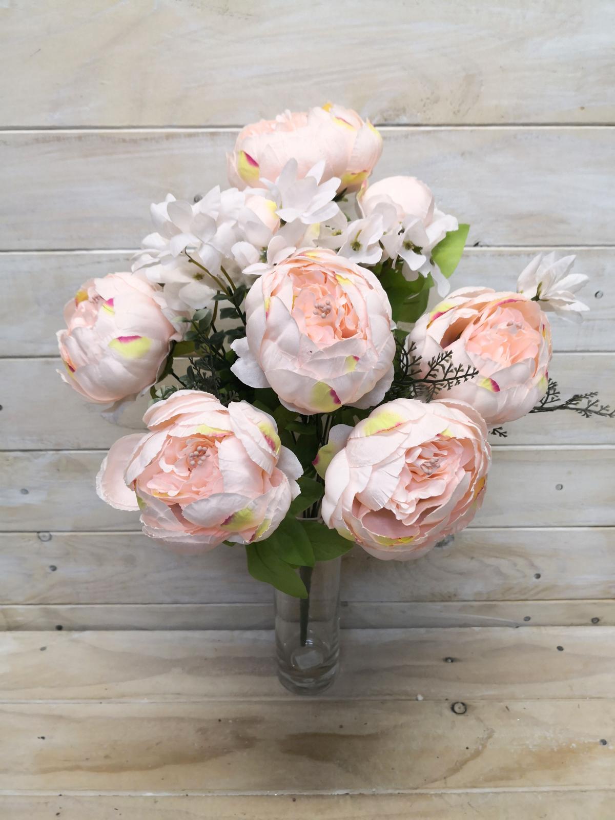 Artificial Flower -Peony - Large Mixed Close Peony Bush Pink