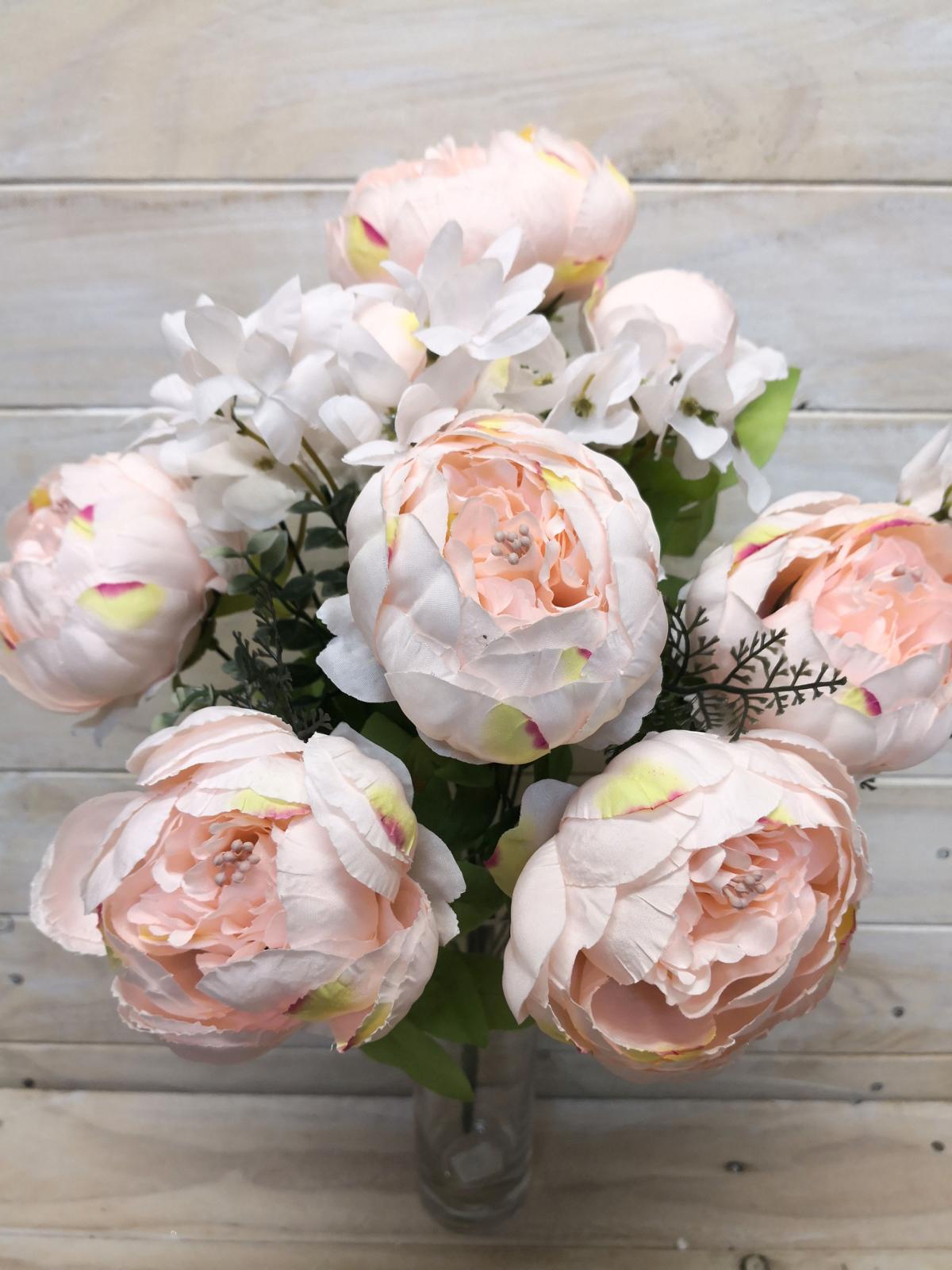 Artificial Flower -Peony - Large Mixed Close Peony Bush Pink