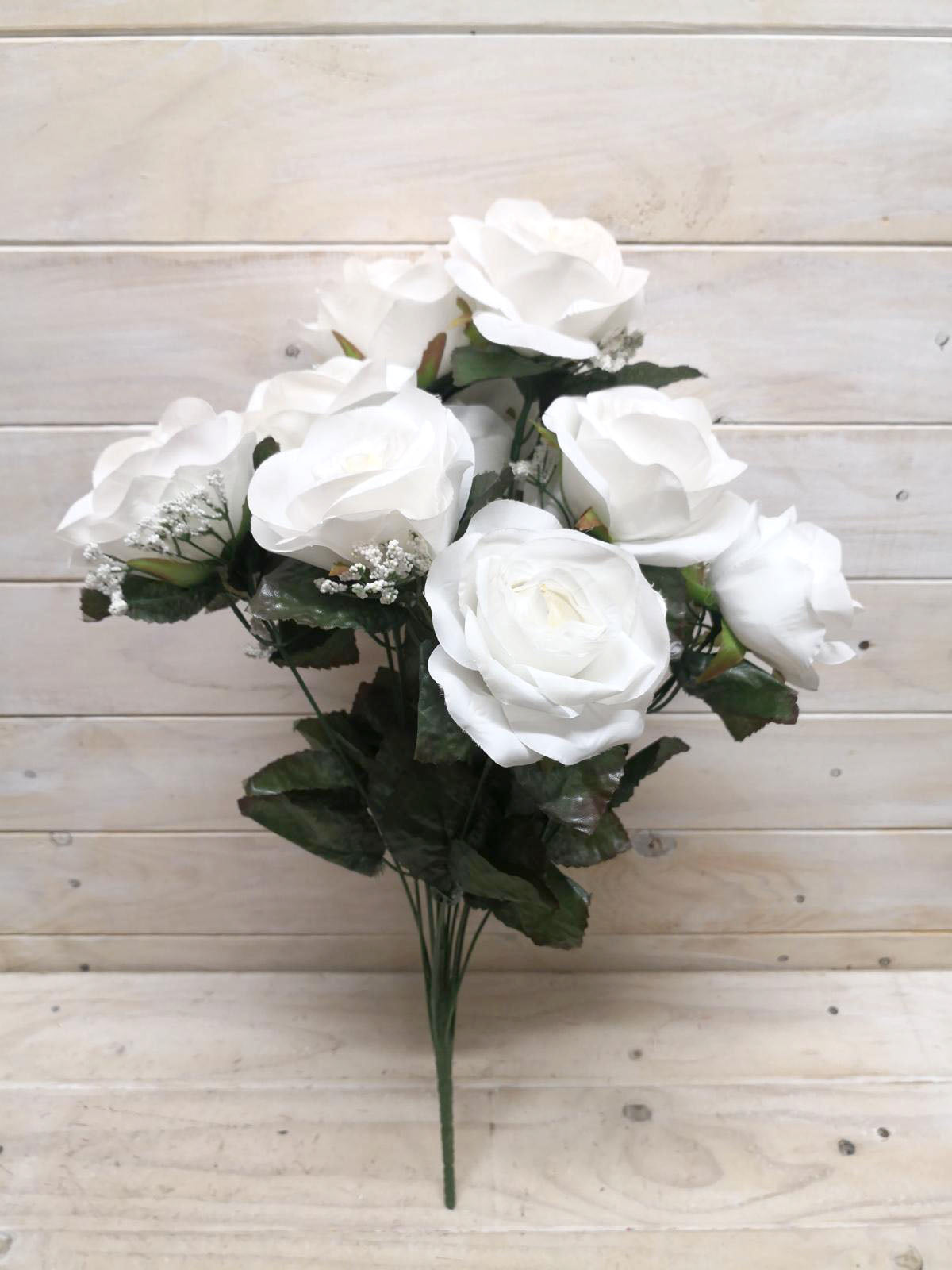 Artificial - Large Rose Bud Bush With Gyp White