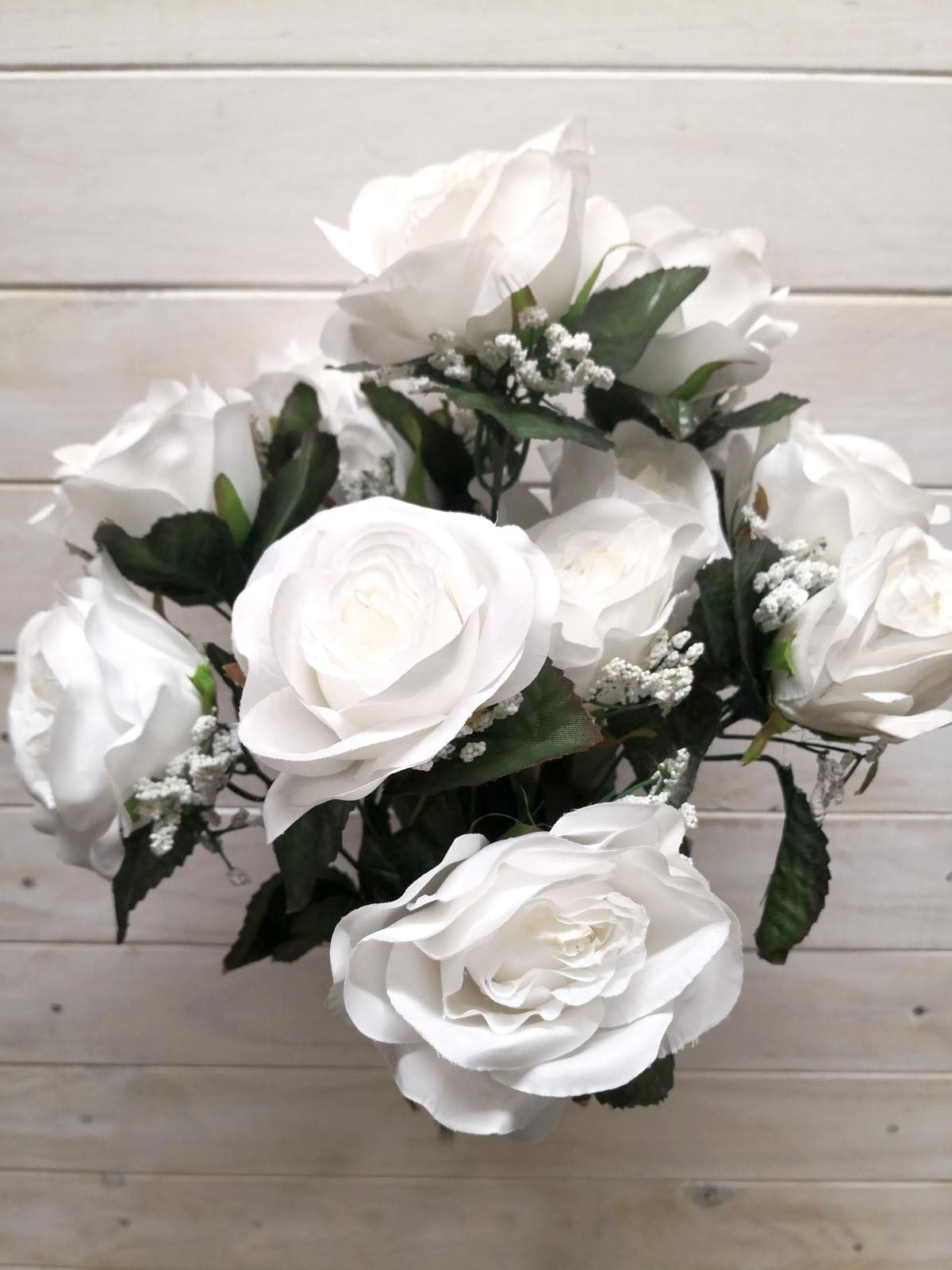 Artificial - Large Rose Bud Bush With Gyp White